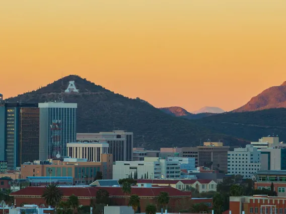 Sunrise over Tucson area overlooking from Keating building at the UA