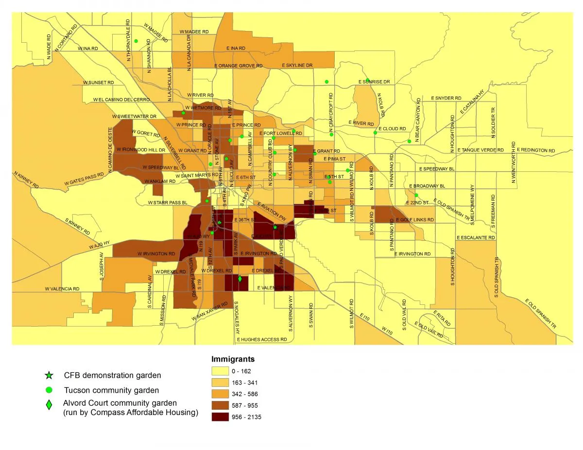 Distribution of migrant populations across the city of Tucson, Arizona