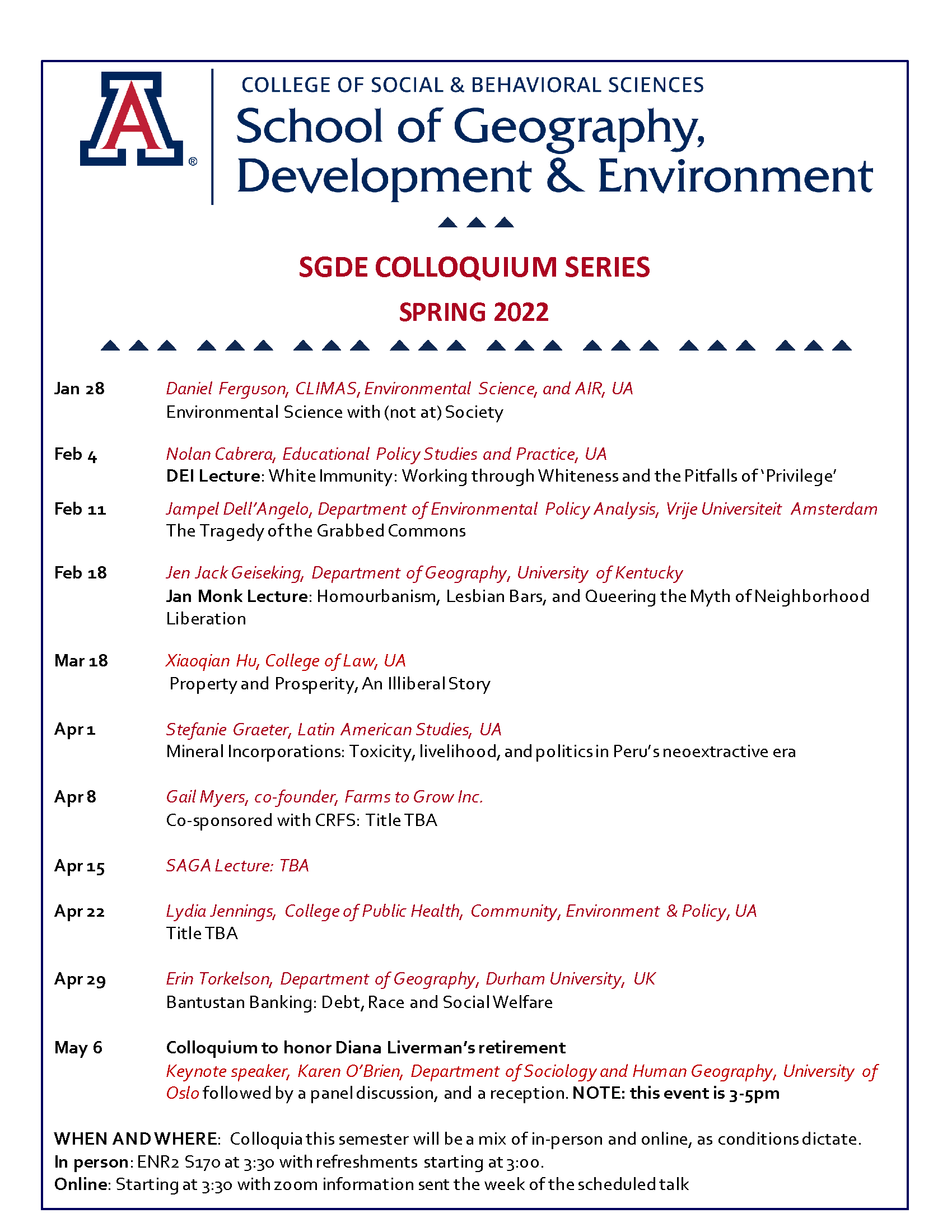 SGDE Spring 2022 Colloquium Schedule